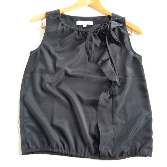 LOFT Black Silky Bow Button Sleeveless Top - Picture 1 of 5